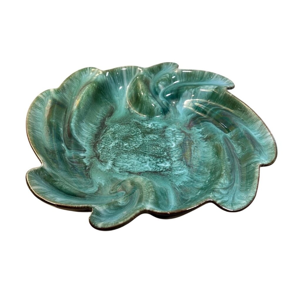 Blue Mountain Pottery Pinwheel Serving Dish Green Swirl Vintage 1970s Canada